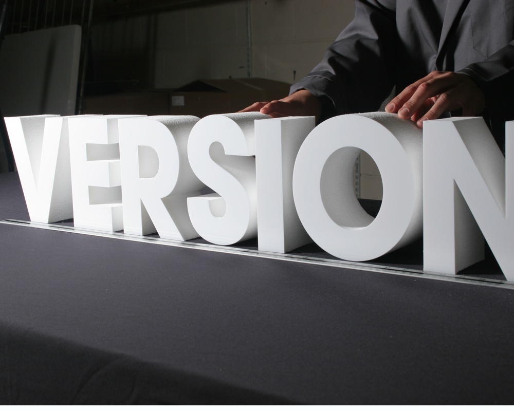 white VERSION poly letters faced with 3 mm white acrylic